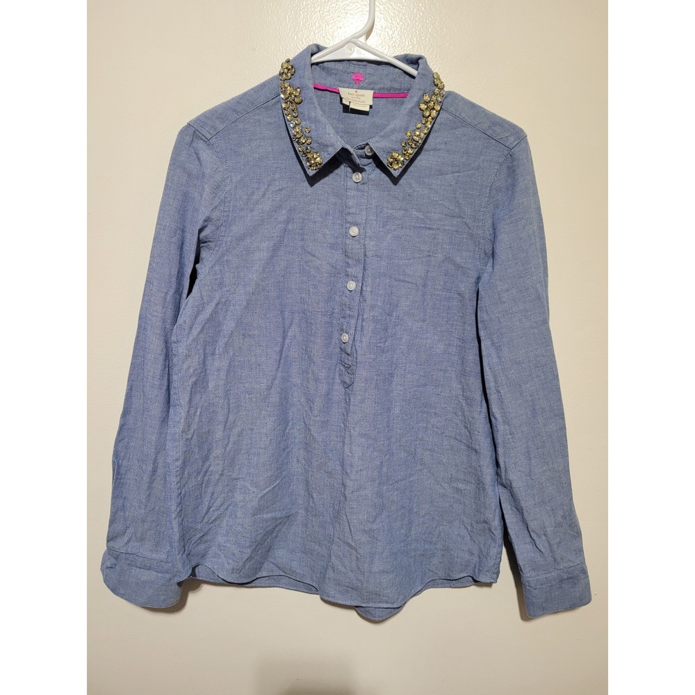 Kate Spade New York Chambray Shirt Women S Blue Jeweled Collar Cotton